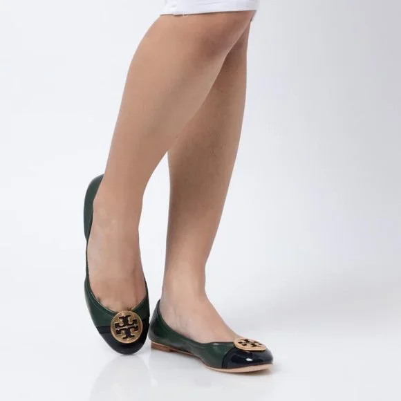 Tory Burch Minnie Patent Cap-Toe Ballet Flat Pine Tree Perfect Navy Green 10.5 - Picture 4 of 7